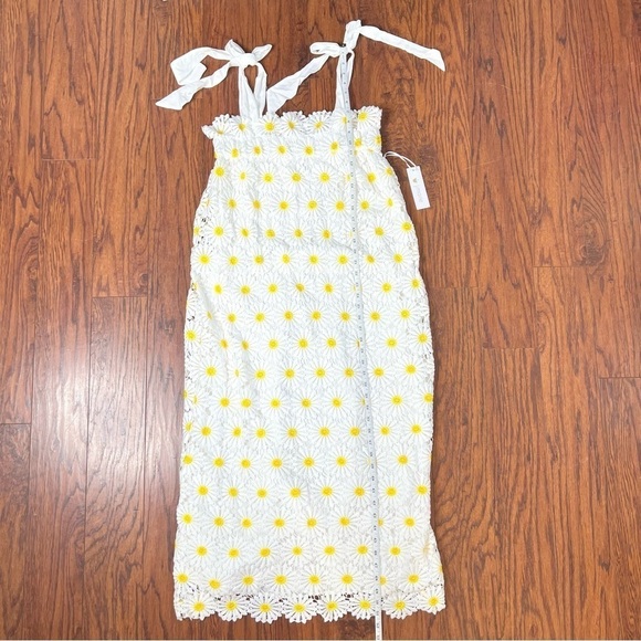 J. Marie Jenna Tie Strap Square Neck White Floral Daisy Lace Shift Midi Dress - Picture 15 of 17